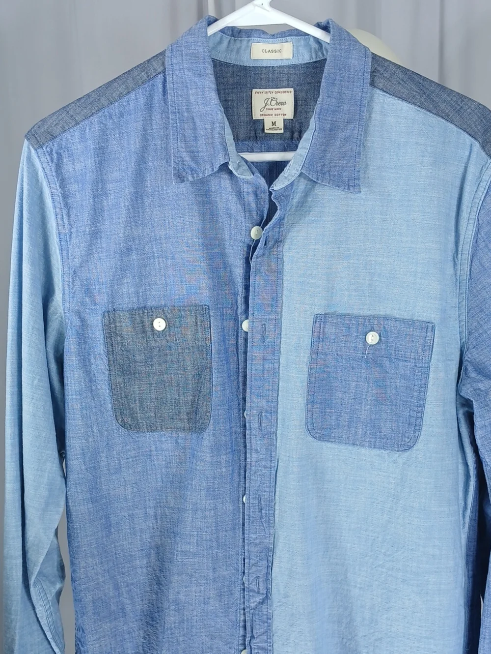 J. Crew Men’s Light and Dark Blue Two-Tone cotton Chambray Button-Down Shirt